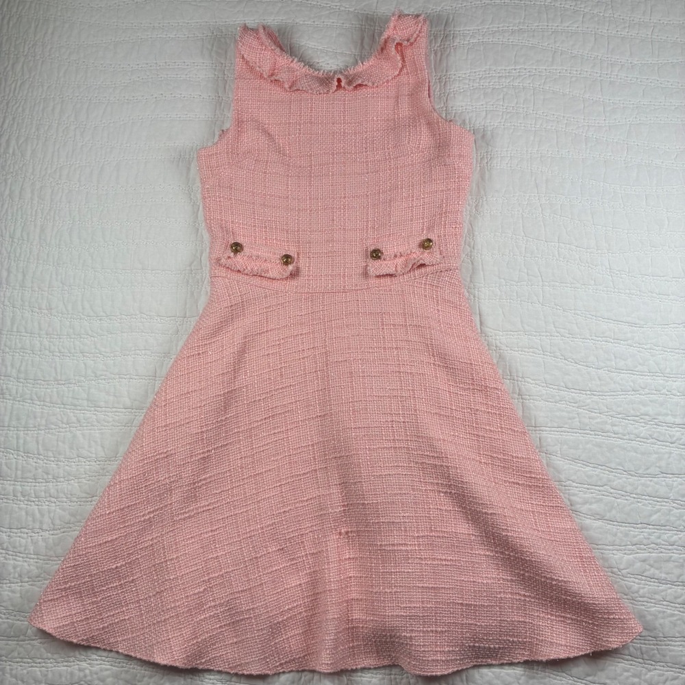 David Charles Pink Tweed Ruffle Sleeveless Girls 12 Pink Party Dress Tea Party